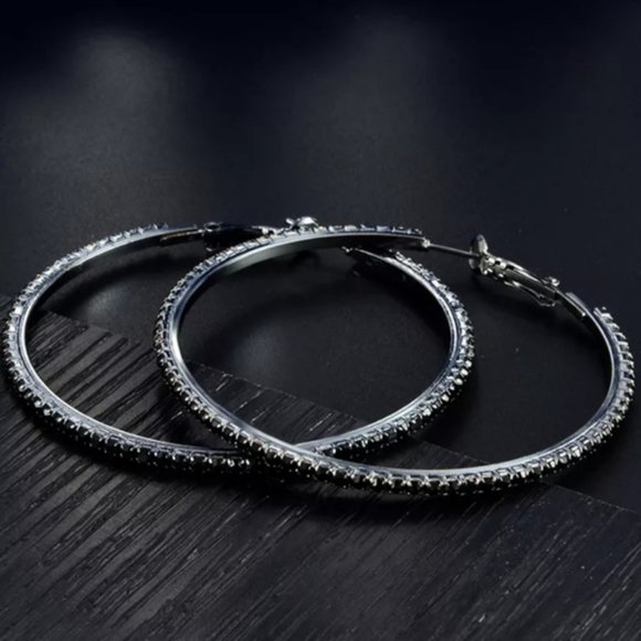 *Black Gold Black Sapphire 2.25'' Hoop Earrings - Picture 6 of 7